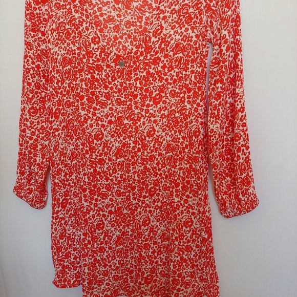 Billabong red and white floral boho backless long sleeve 100% rayon Size M - Picture 7 of 9